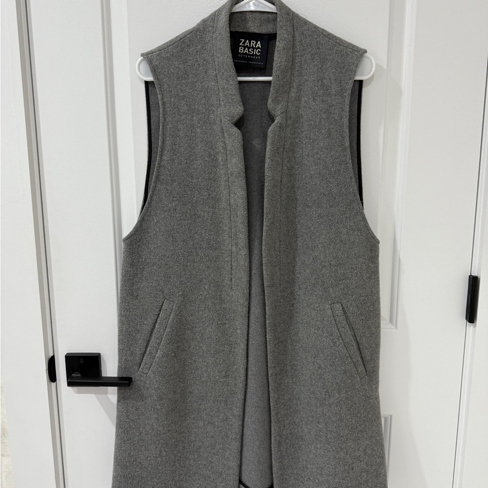 Zara Gray Sleeveless Vest with Notched Lapel